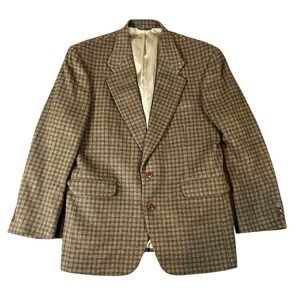 Vintage ZINO Mens 40R Plaid "Wool" Blend Blazer Jacket Sport Coat Brown Tan USA